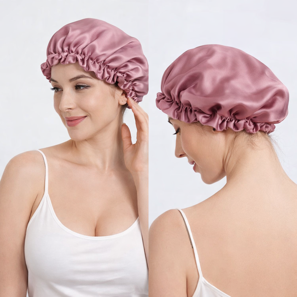 Bonnet de nuit cheveux courts en soie de mûrier