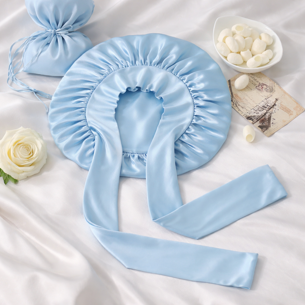 Bonnet de nuit cheveux longs en soie de mûrier