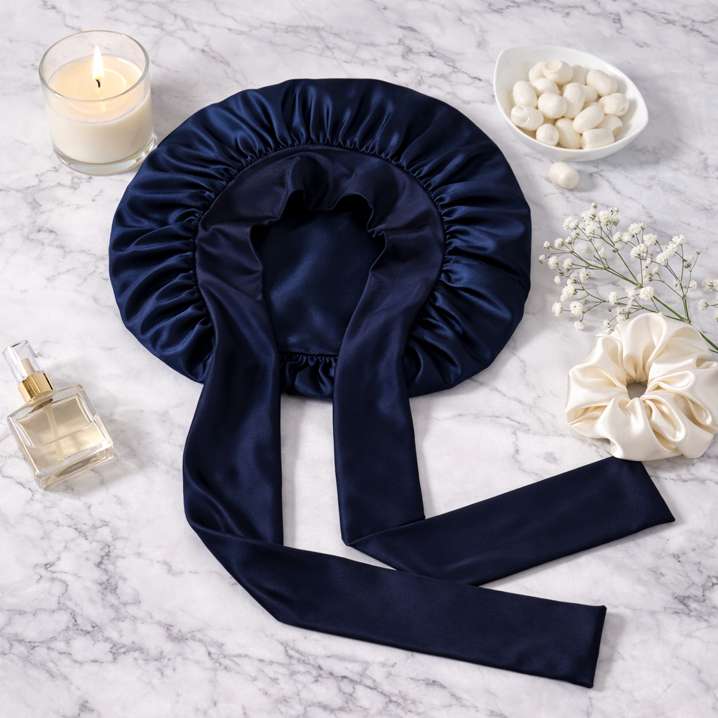 Bonnet de nuit cheveux longs en soie de mûrier