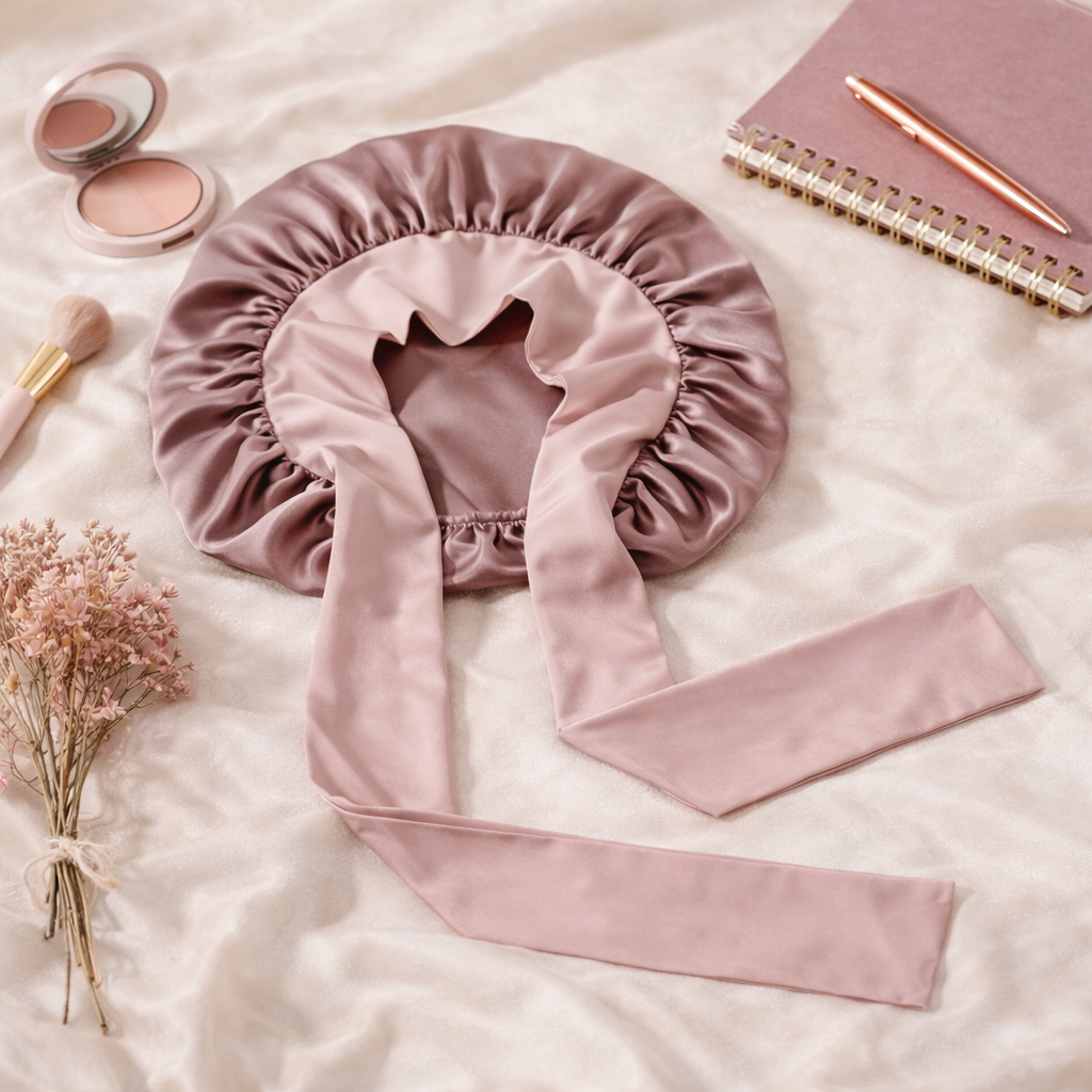 Bonnet de nuit cheveux longs en soie de mûrier