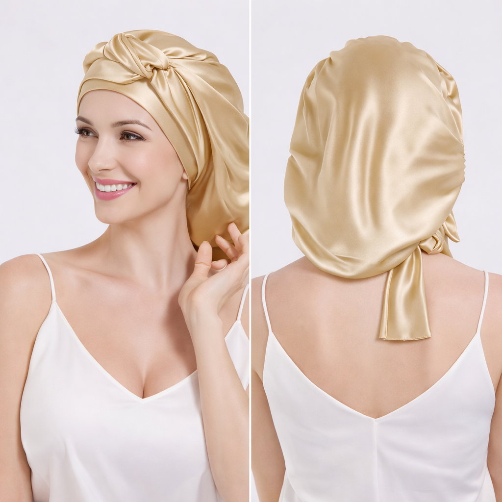 Bonnet de nuit cheveux longs en soie de mûrier