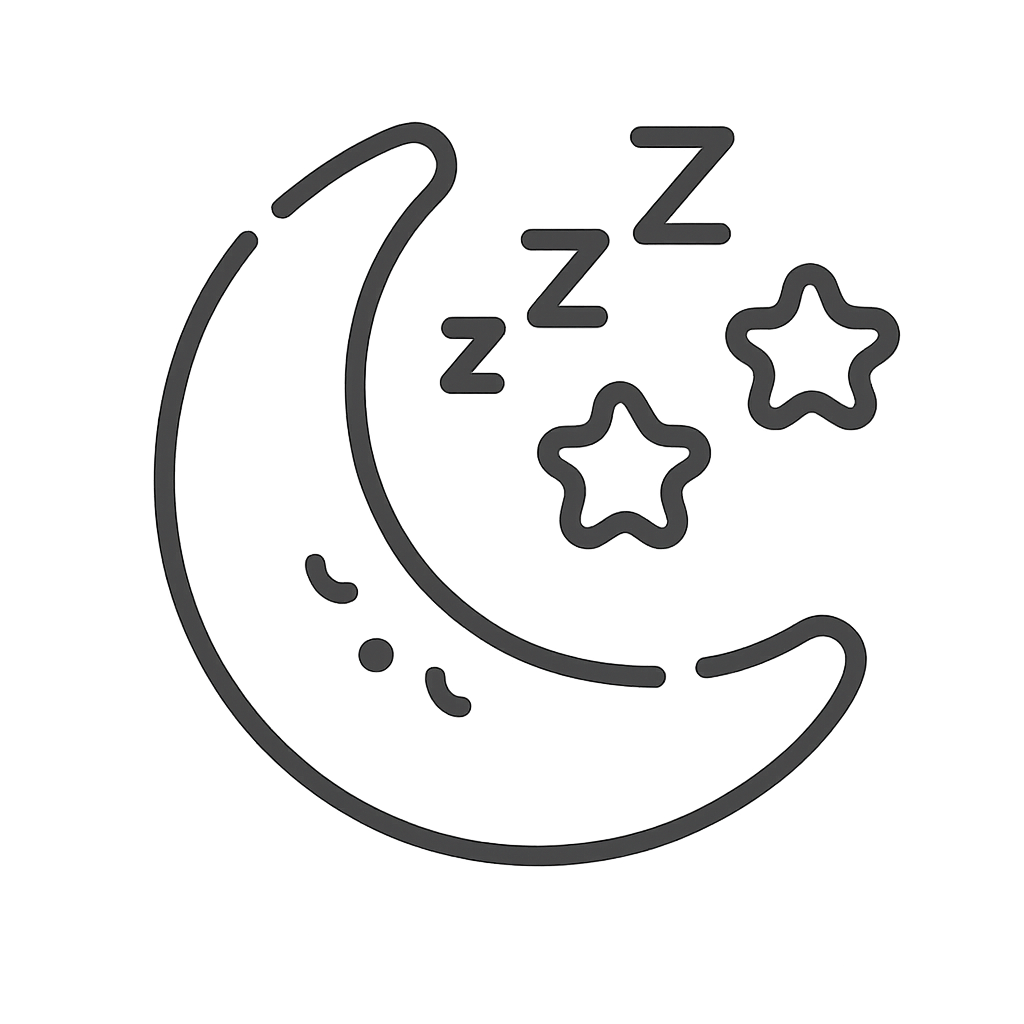 Icône représentant une lune, des étoiles et des symboles de sommeil