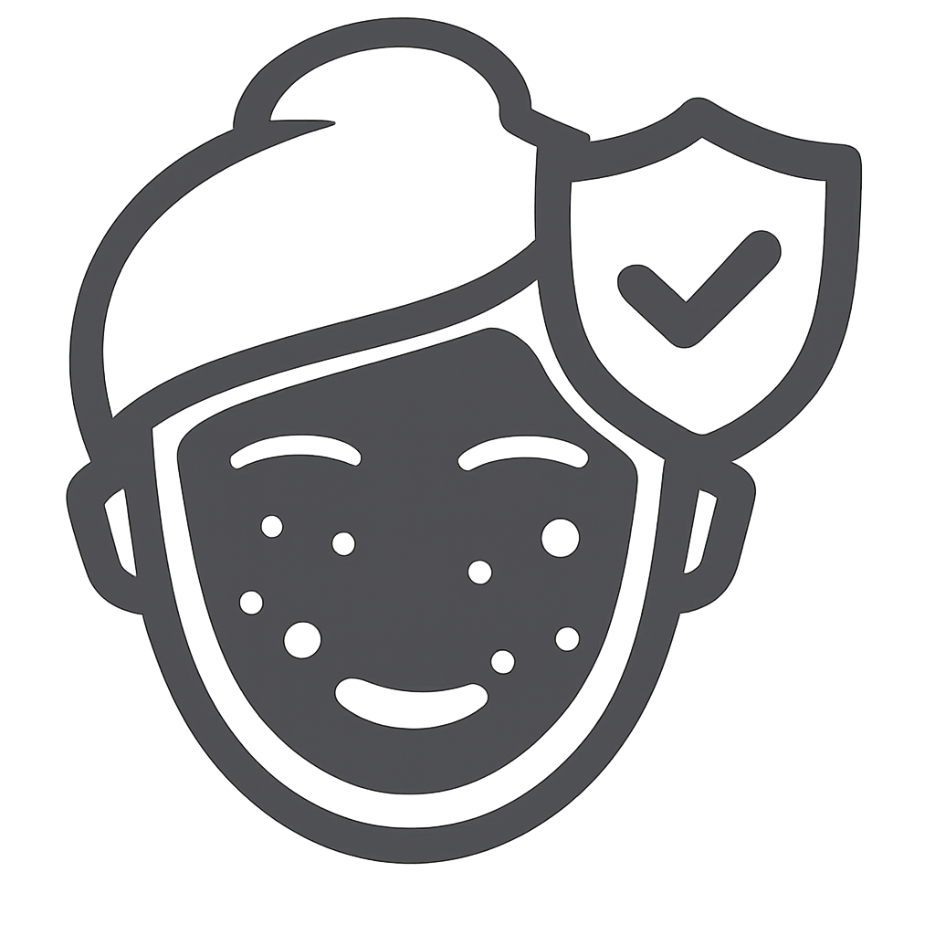 Icône représentant un visage avec un symbole de protection pour illustrer le soin de la peau