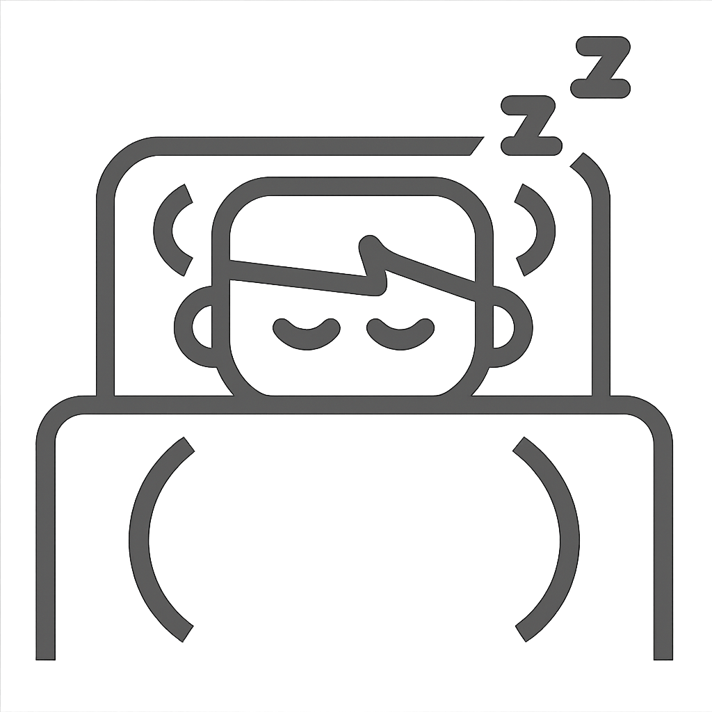 Icône représentant une personne endormie dans un lit avec des symboles de sommeil