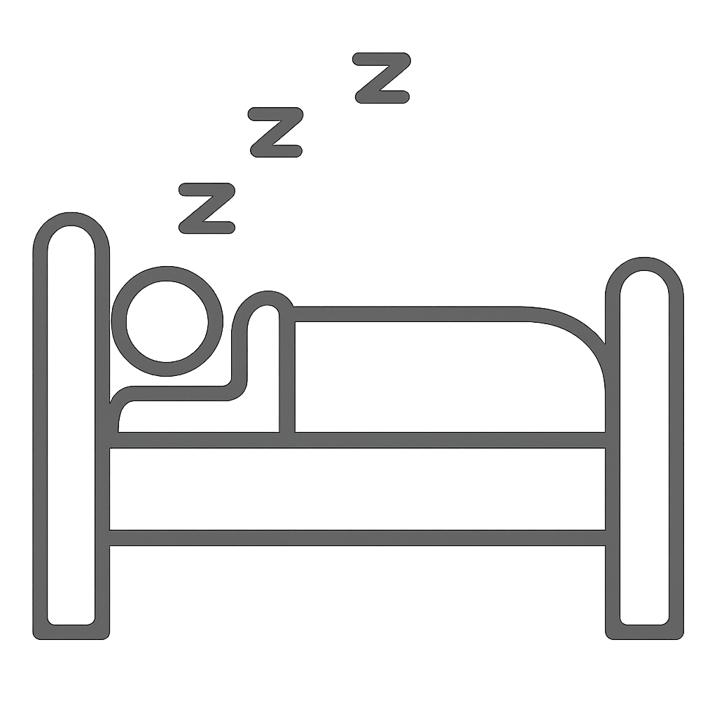 Icône représentant une personne allongée dans un lit avec des symboles de sommeil