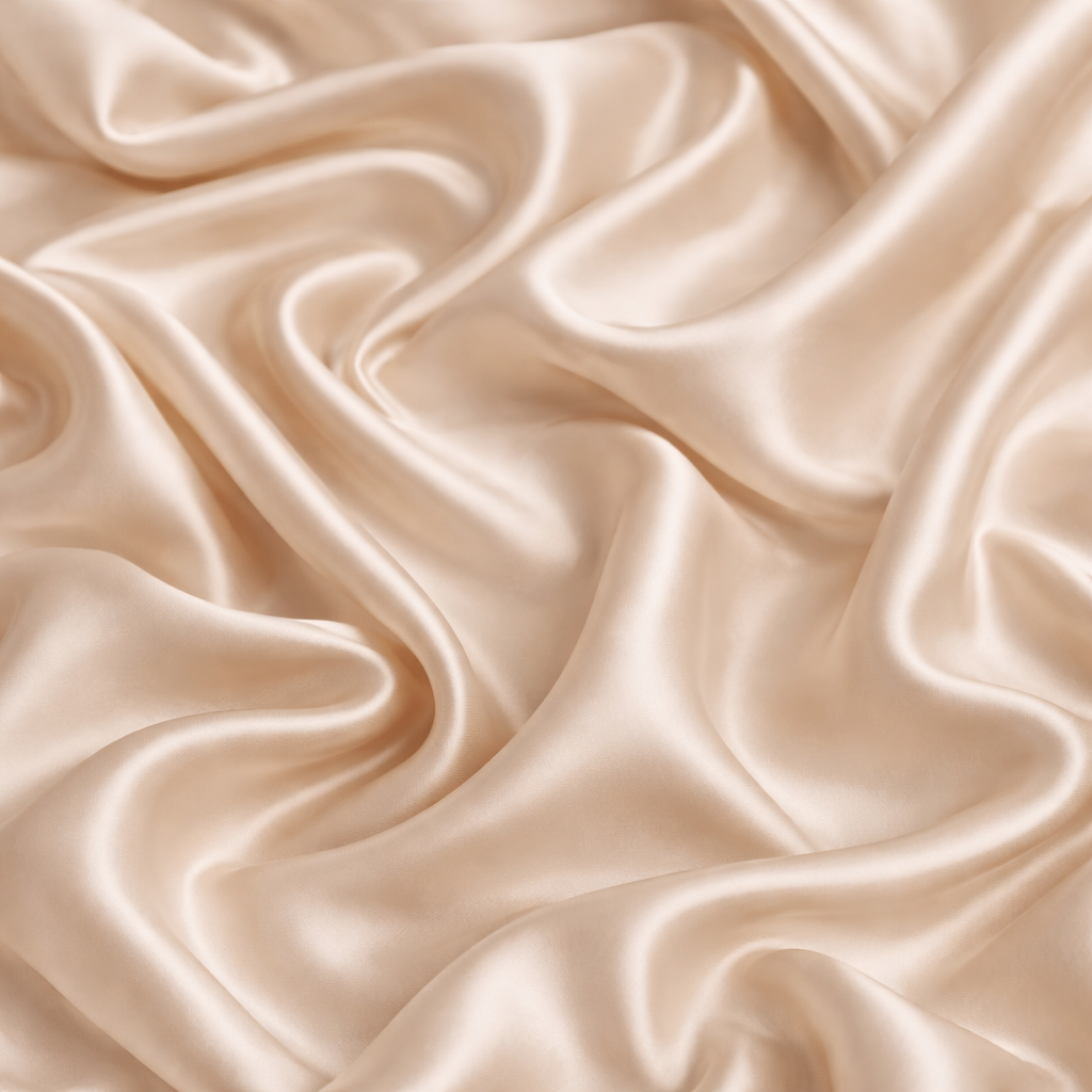 Tissu en soie de mûrier couleur champagne présenté en plis doux