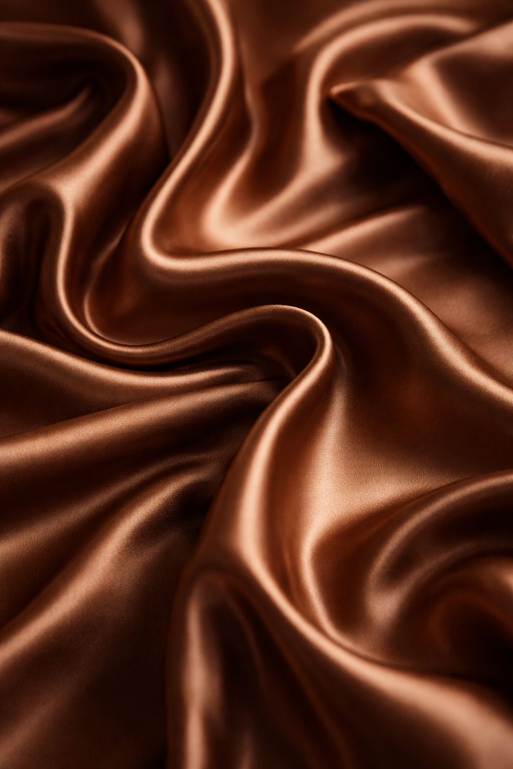 Tissu en satin de soie marron présenté en plis élégants